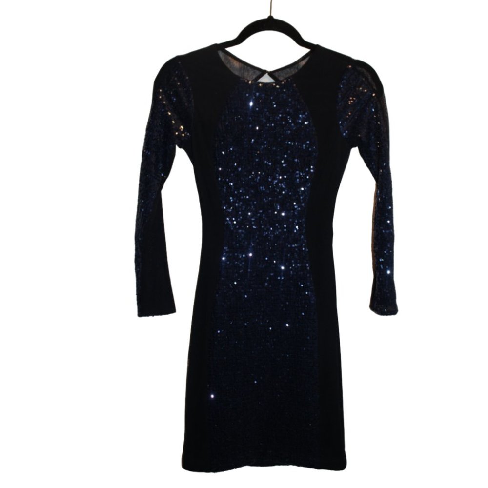 ABS Allen Schwartz sequin bodycon elastic mesh sequin dress with keyhole back